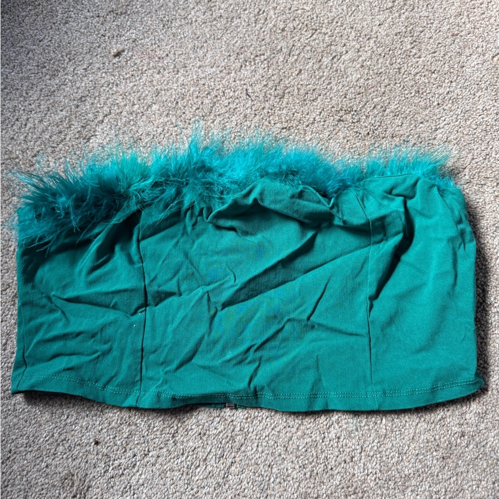 rue21 Green Feather-Trim Strapless Top